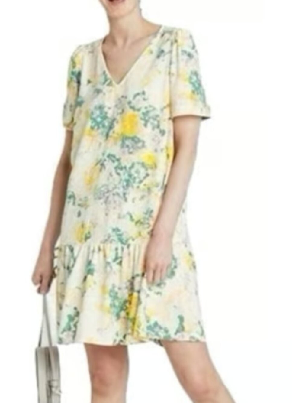 A New Day Cream Printed Shift Ruffle Dress Large